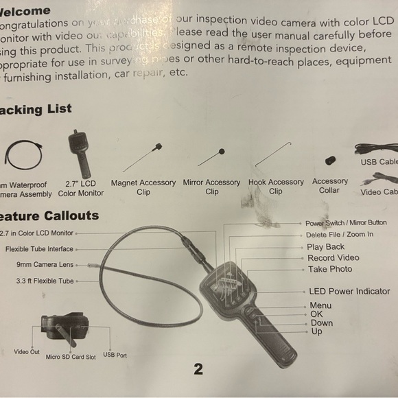 2.7" Color LCD Monitor with 9mm Camera - Black - Picture 3 of 13